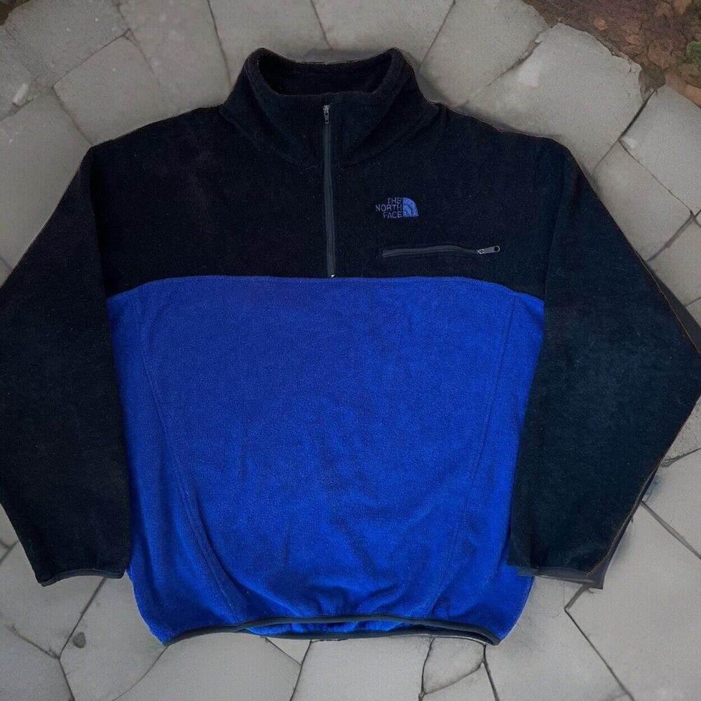 Vintage North Face Jacket M Blue Black 90s 1/4 Zip Lightweight Fleece Cozy